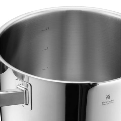 WMF Function 4 Cookware Set Induction 5-piece, glass lids with 4 pouring functions, Cromargan stainless steel polished, Induction Pots Set, interior scaling