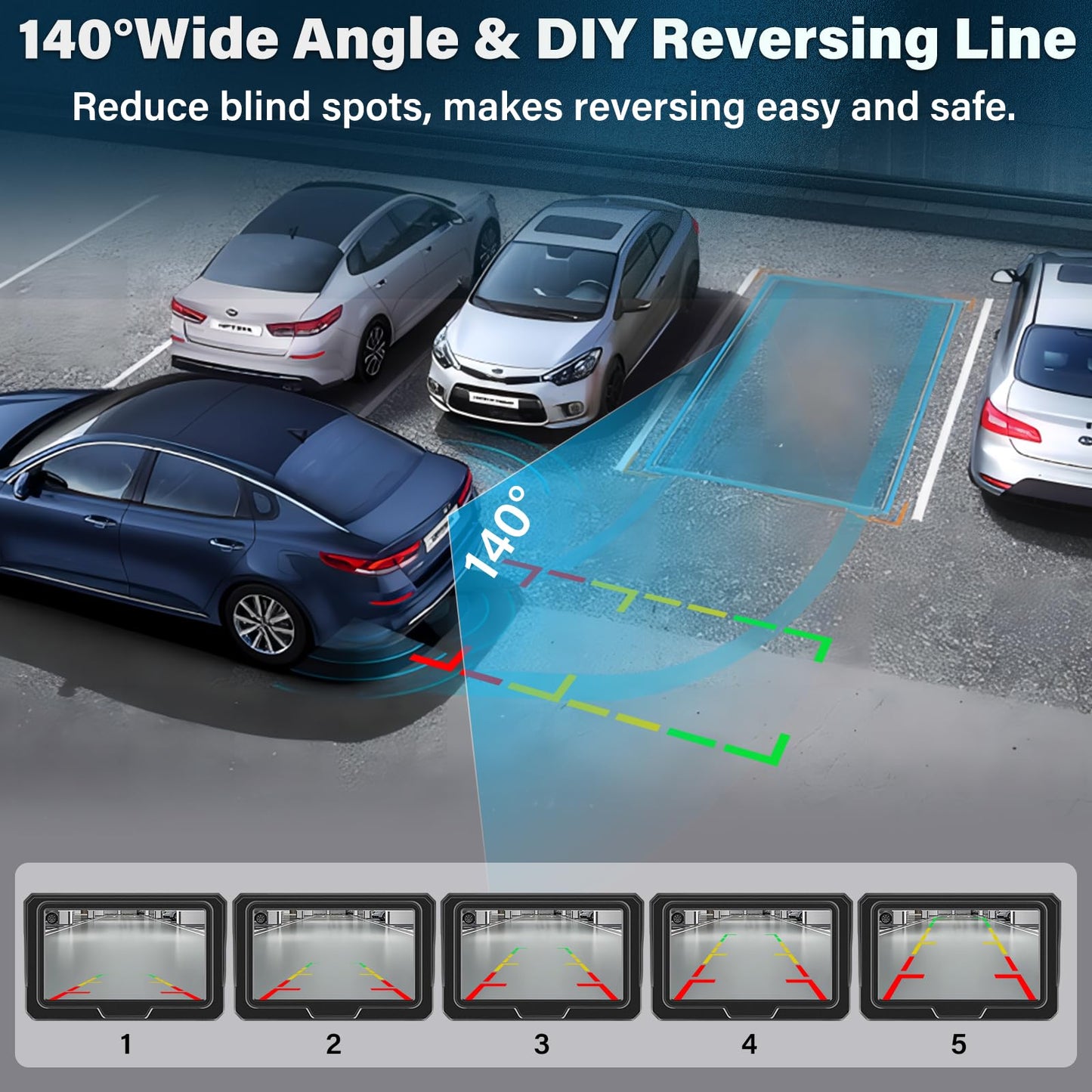 Vtopek AHD 1080P Backup Camera Kit with 4.3" Monitor 5 Backup Lines IP68 Waterproof Night Vision Rear View Camera Retrofit 6M Cable Rear Camera Parking Assistance for Motorhome Truck RV