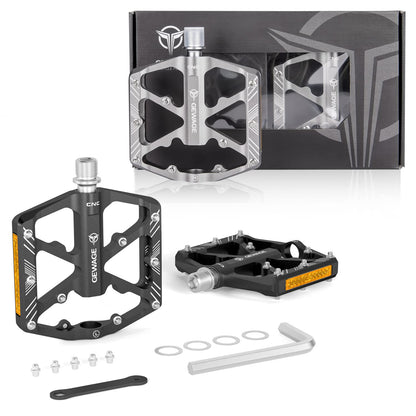 Dareway bike pedals with reflective stripes, 3 sealed bearings, non-slip CNC aluminum bike platform, 9/16 inch pedals for road bike, MTB, e-bike. (Silver)