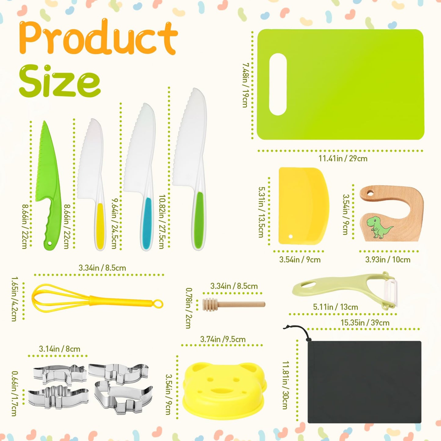 Children's knife 20-piece children's safety cooking knife kitchen knife set with vegetable cutters, wooden knife, cutting board etc. Montessori toy as a birthday gift for children from 2 years old.