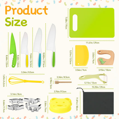 Children's knife 20-piece children's safety cooking knife kitchen knife set with vegetable cutters, wooden knife, cutting board etc. Montessori toy as a birthday gift for children from 2 years old.