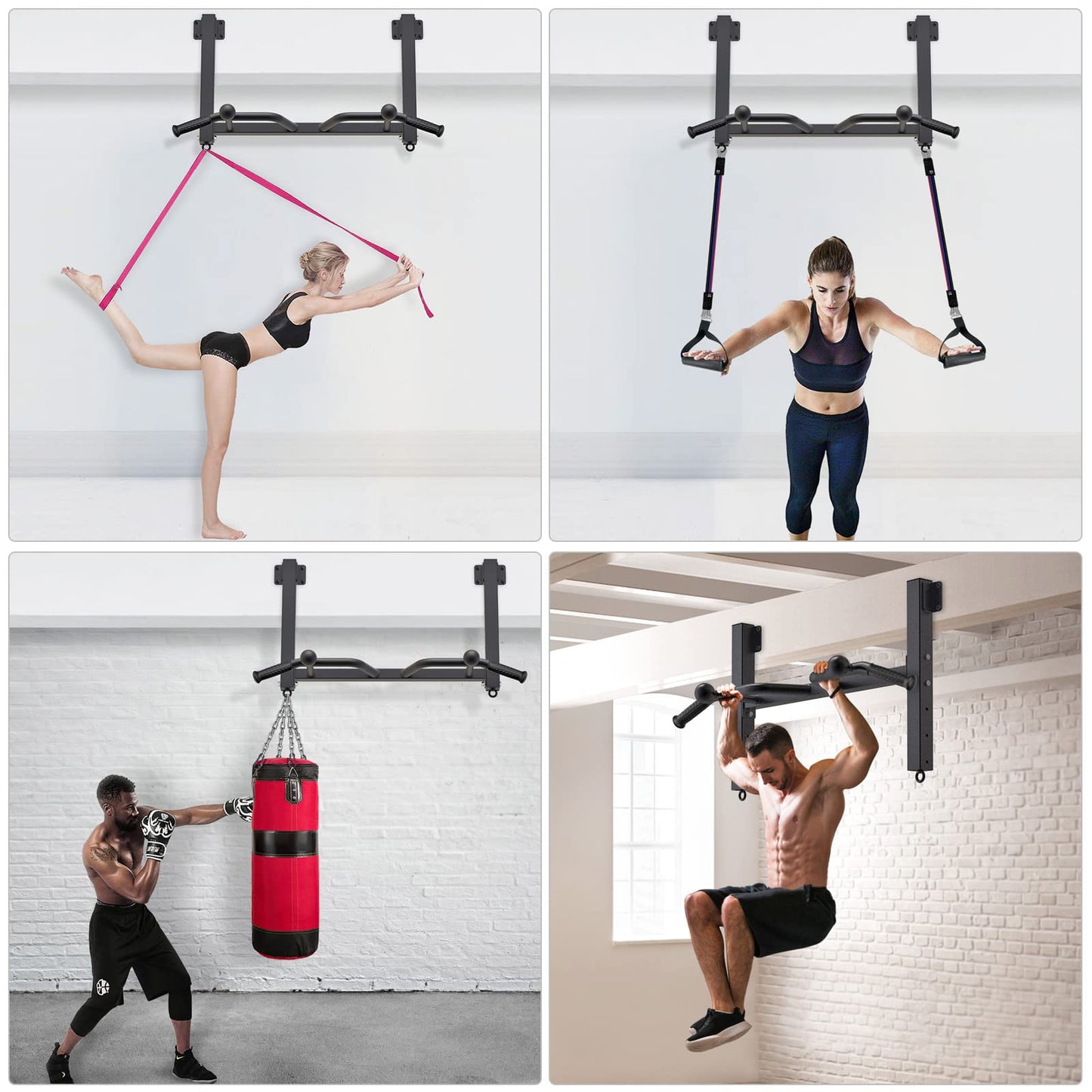 Kipika Multifunctional Joist Mounted Pull Up Bar, 4 levels of height adjustment, Multi-angle grip, Chin Up Bar Joist Mount, Home Gym Workout Strength Training Equipment