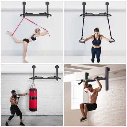 Kipika Multifunctional Joist Mounted Pull Up Bar, 4 levels of height adjustment, Multi-angle grip, Chin Up Bar Joist Mount, Home Gym Workout Strength Training Equipment