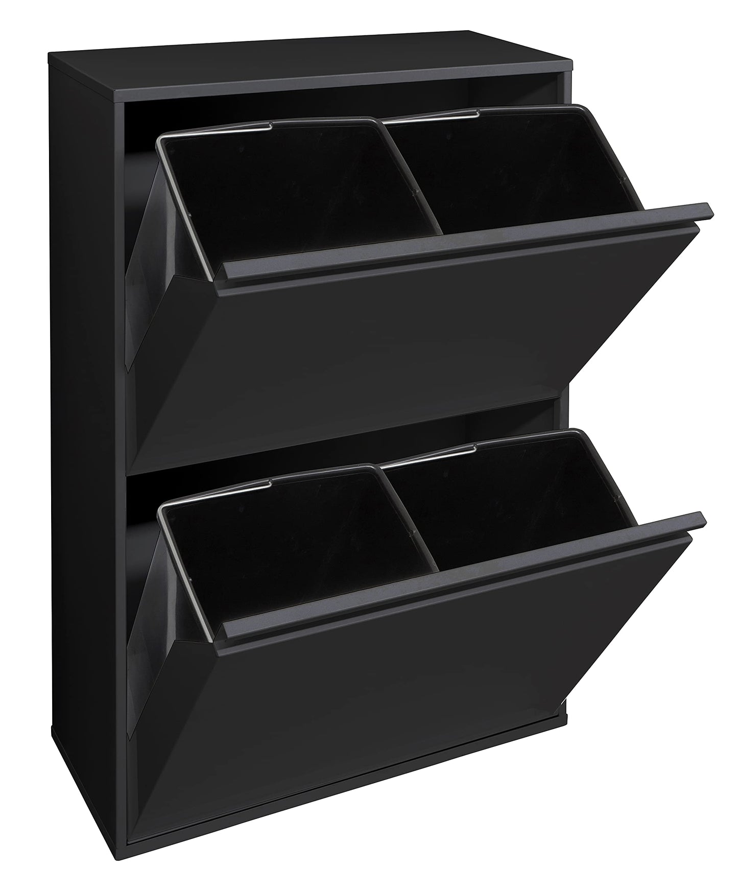 ARREGUI Basic CR606-B steel waste separation system | 4 compartments trash can for the kitchen | 4 compartment waste bin | 4x17L (68L) | Removable inner bins with handle | Recycling cabinet | Waste separation | black