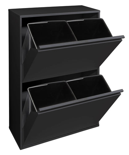 ARREGUI Basic CR606-B steel waste separation system | 4 compartments trash can for the kitchen | 4 compartment waste bin | 4x17L (68L) | Removable inner bins with handle | Recycling cabinet | Waste separation | black