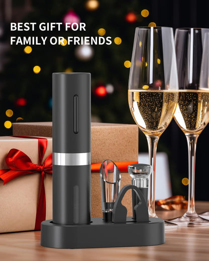 CIRCLE JOY Electric Wine Opener Set, Rechargeable 5-in-1 Wine Opener Gift Set with Charging Dock, Foil Cutter, Wine Pourer, and Vacuum Wine Stopper