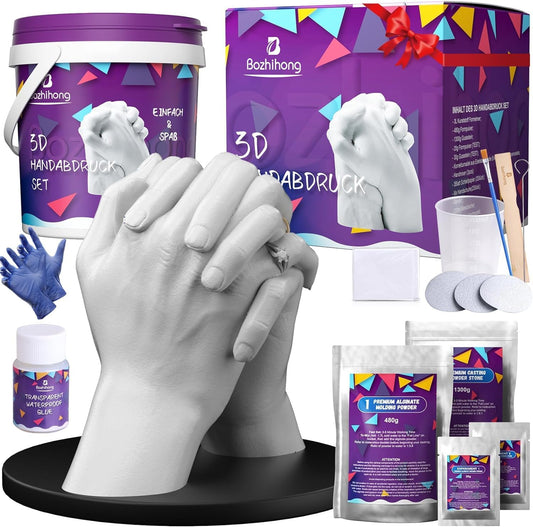 Bozhihong 3D Handprint Set for Couples - Plaster handprint hands couple - Partner and couple gifts for women and men for Valentine's Day, anniversary, anniversary gift for her and him, purple
