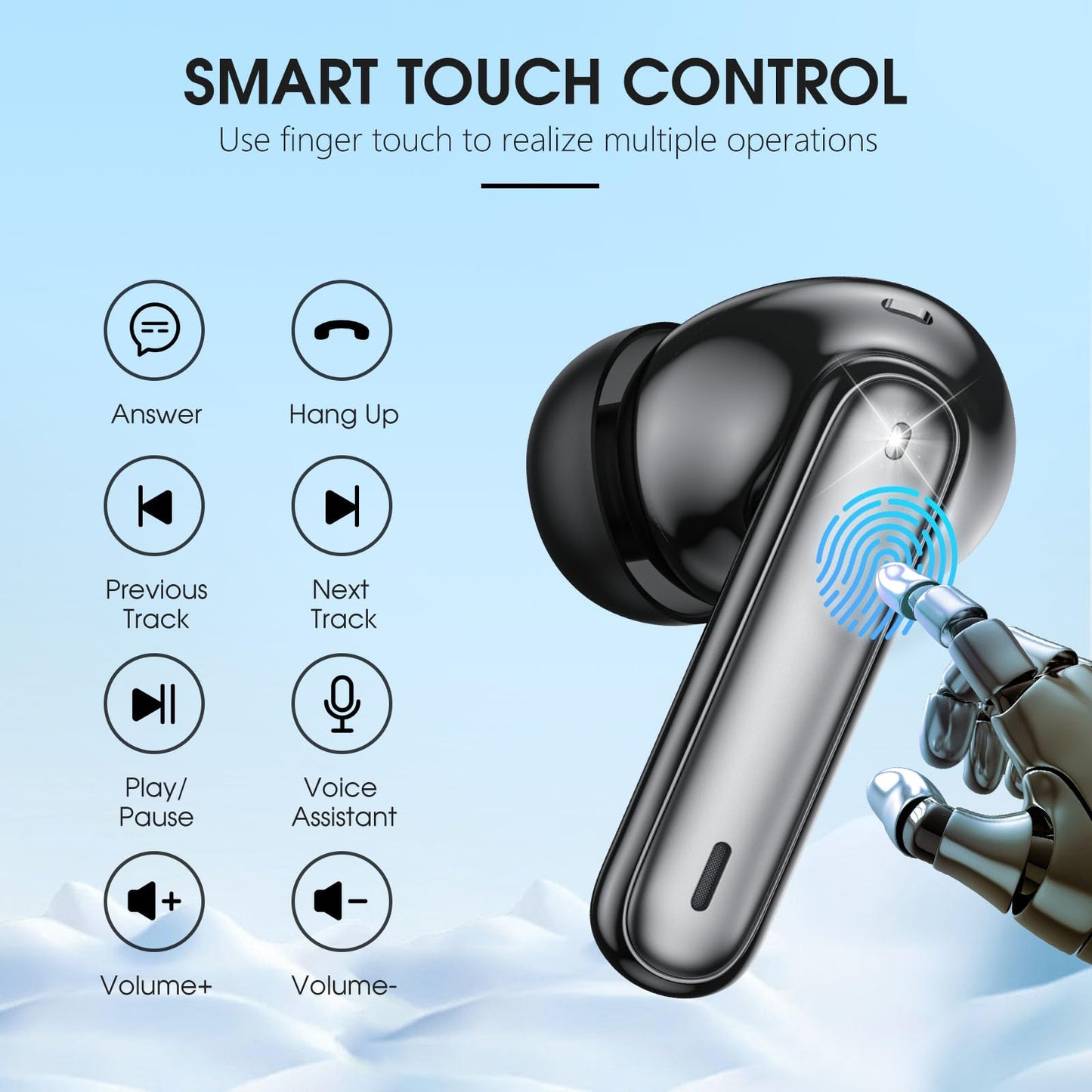 Bluetooth headphones, Wireless Bluetooth 5.3 In-Ear Headphones with LED Indicator, 40 Hrs ENC Noise Cancelling Dual Mic HiFi Stereo Headphones, IP7 Waterproof in-ear Earphones for Sports and Work.