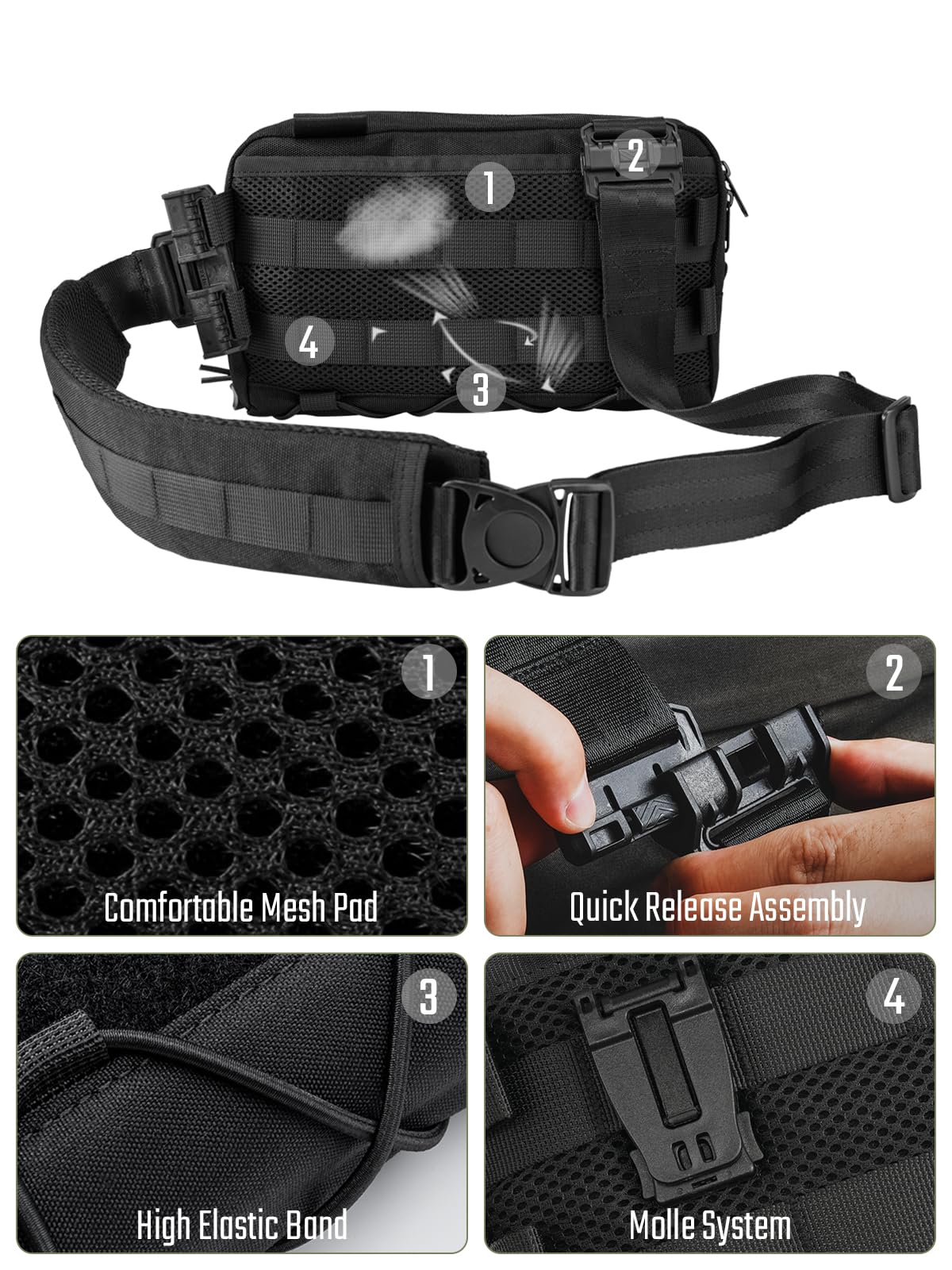 TACTICAL_GEEK Cache L3C EDC Sling Bag Chest Crossbody Bag, 1000D OXFORD CLOTH Shoulder Bag, Waist Bag Shoulder Bag Chest Bag with Adjustable Shoulder Strap for Travel School Hiking, Black