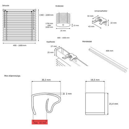 Victoria M. Aluminum Blind 60 x 130 cm, yellow, blind without drilling, including clamping clips