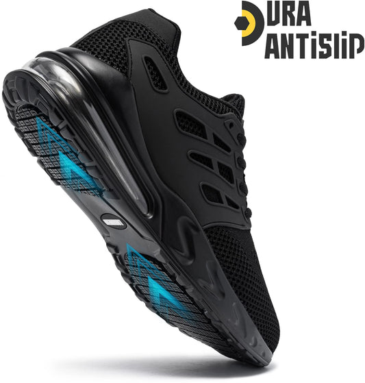 LARNMERN Work Shoes Men Women Safety Shoes S1 Steel Toe Shoes Slip Resistant SRC Lightweight Sporty Air Cushion Breathable Cushioning (42.5EU, Black L213057)
