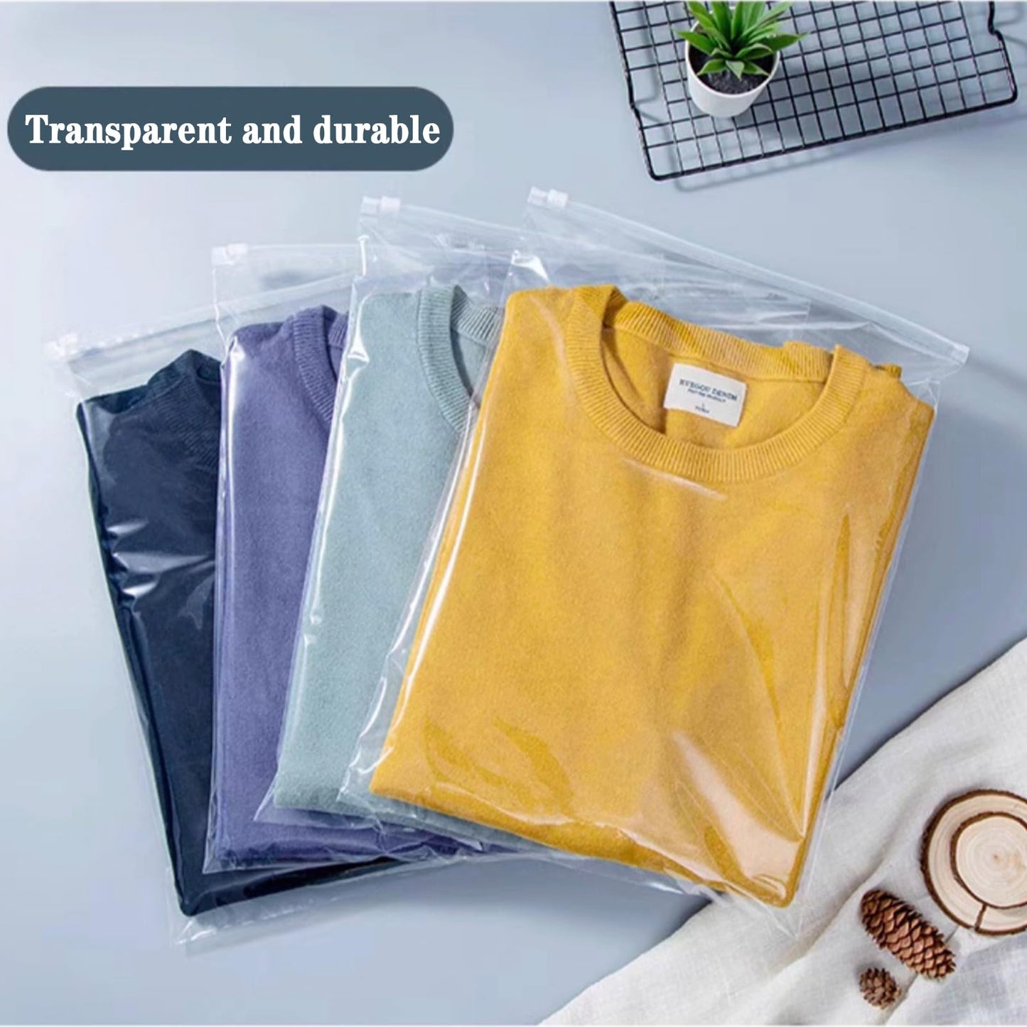 QISF 100 Pieces Zip Bag Large Reusable - 40 x 30 cm Zipper Bag Travel Bag Waterproof Transparent Zip Bags Plastic Bags Storage Bags for Clothing Underwear Towel Shoes