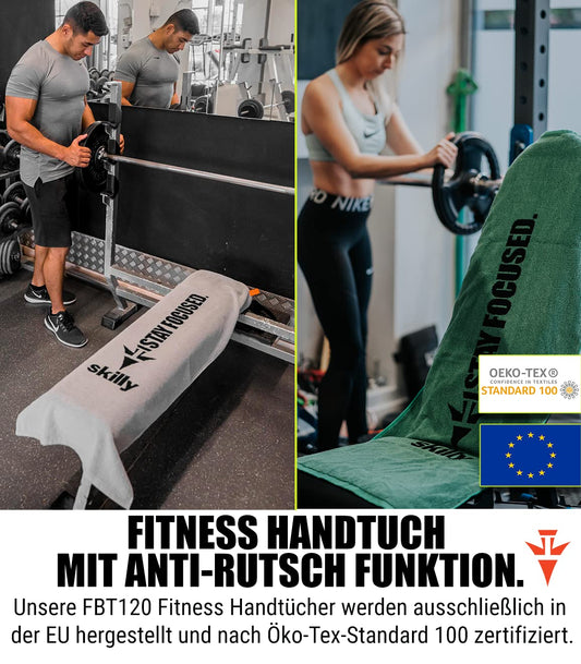 skilly FBT120 fitness towel I 120x50cm I Designed in Germany, made in Portugal I Functional towel with anti-slip feature made of high-quality Öko-Tex certified cotton.