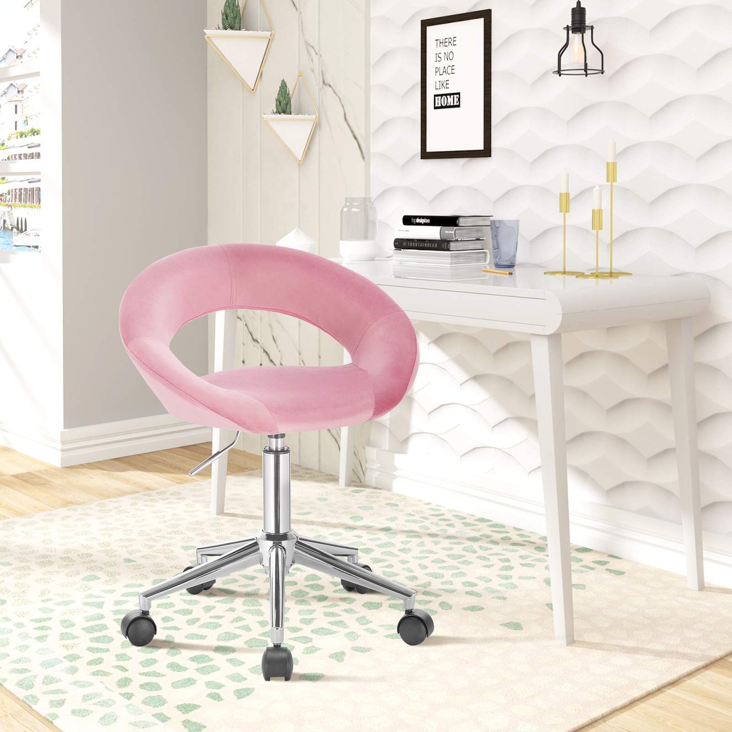 WOLTU BS100rs 1x work stool office stool swivel stool desk chair office chair cosmetic stool with wheels height adjustable, velvet, pink