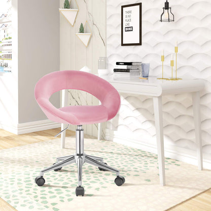 WOLTU BS100rs 1x work stool office stool swivel stool desk chair office chair cosmetic stool with wheels height adjustable, velvet, pink