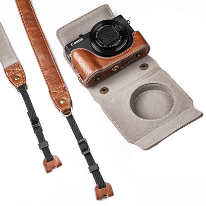 Kinokoo camera bag for Canon G7X / G7X II / G7X III digital camera, Vintage Buffalo PU leather G7X Mark III G7X Mark II protective case with adjustable shoulder strap - Brown