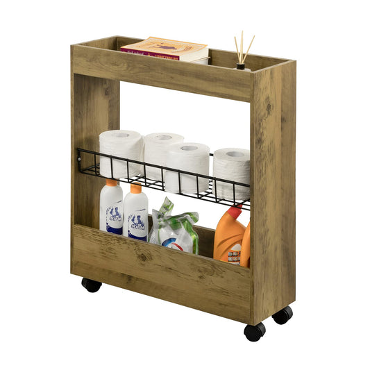 SoBuy BZR46-N Niche shelf with 3 levels Kitchen shelf with wheels Bathroom trolley Bathroom shelf Niche cart Organisation trolley Slim shelf Bathroom furniture Vintage Dimensions approx.: 20x70x60cm