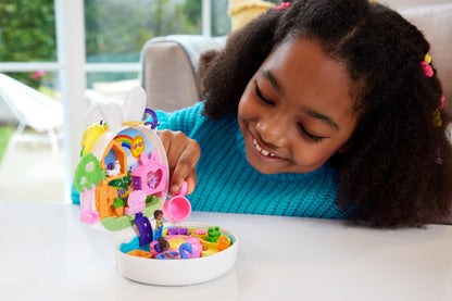 Polly Pocket Flower Bunny Compact - Playset with water fun and color change effect, 2 dolls, 12 accessories, and 5 features, for kids ages 4 and up, HKV36