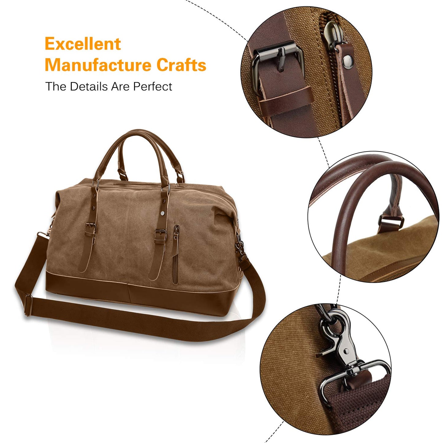 FANDARE Sports Bag Travel Bag Carry-On Weekender for Men Women Multifunction Shoulder Bag Canvas Duffel Bag for Overnight Beach Travel Outdoor Camping Brown