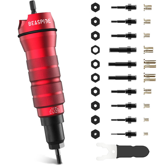 Beaspire Rivet Nut Adapter Kit for Electric Drill, Professional Rivet Nut Tool Set, 10 types of mandrels and 50 rivet nuts (M3-M10, 8-32, 10-24, 10-32 and 1/4-20), Sturdy Carrying Case.