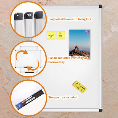 VIZ-PRO Magnetic Whiteboard 120 x 90 cm Dry Erase Board for Home Kitchen Office Wall Panels