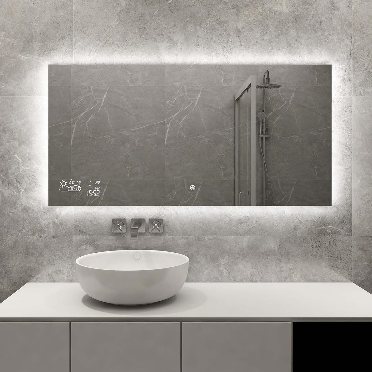Heidenfeld Infrared Heater Mirror | HF-HS200 with touch panel - 10 level temperature control - 350 watts - 100 x 60 cm - WiFi bathroom mirror - infrared heating mirror - wall heater