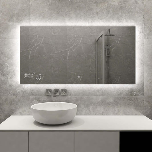 Heidenfeld Infrared Heater Mirror | HF-HS200 with touch panel - 10 level temperature control - 350 watts - 100 x 60 cm - WiFi bathroom mirror - infrared heating mirror - wall heater