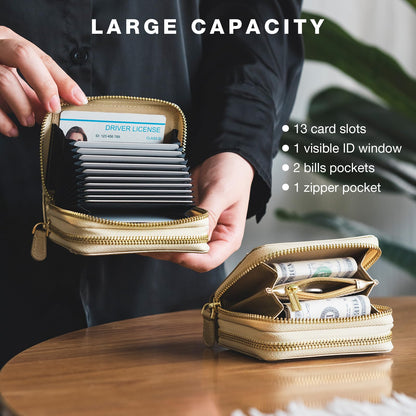 Vulkitty Women's Wallet with Credit Card Holder Accordion Card Holder made of leather RFID blocking small wallet with zippered coin pocket
