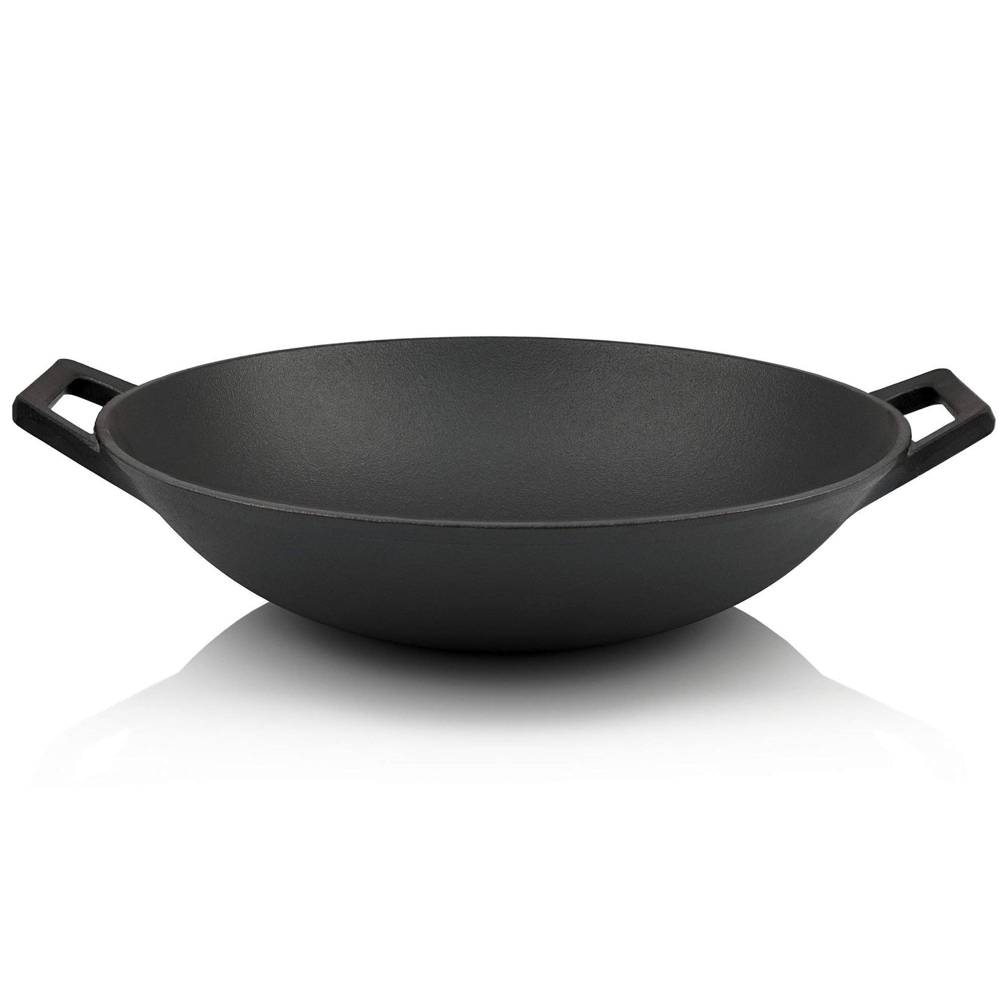 BBQ-Toro Cast Iron Wok Pan Ø 35.5 cm | Pre-seasoned | Flat bottom wok | Cast iron pan for gas grill and electric stove | Induction compatible, thermoresistant.