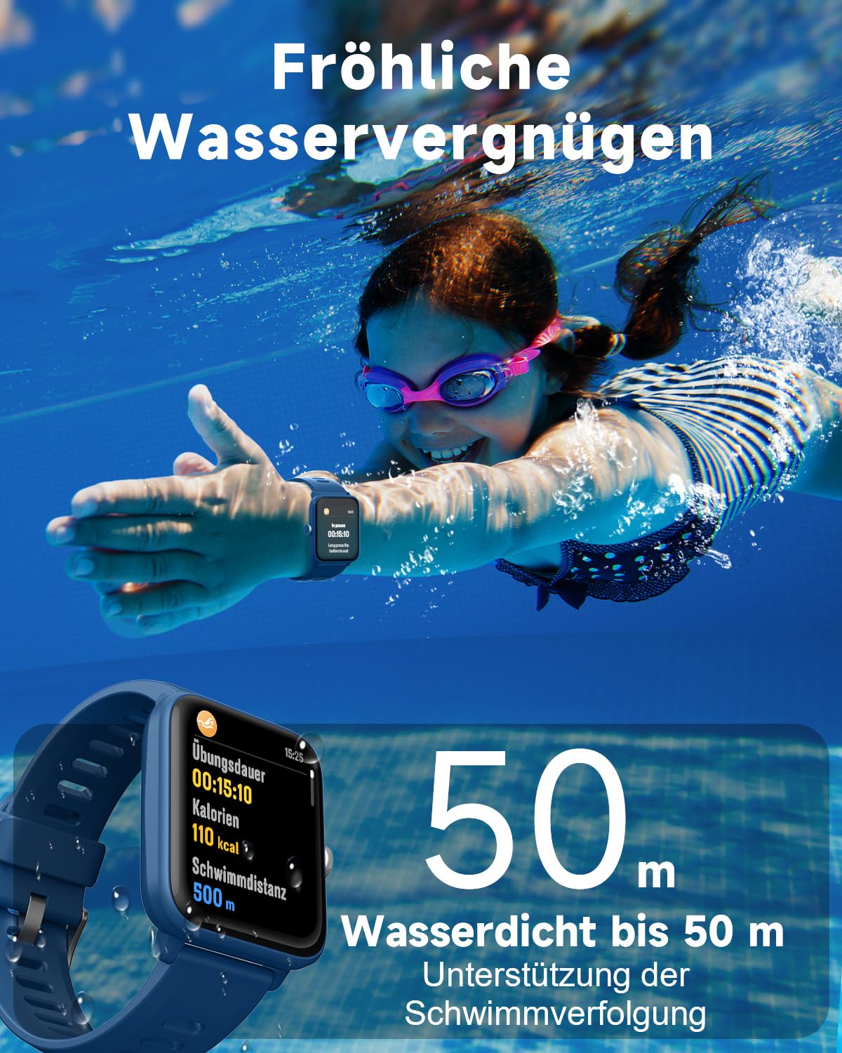BIGGERFIVE Smartwatch for Kids, Fitness Tracker Watch with Pedometer, 24/7 Heart Rate Monitor, 5ATM Waterproof, Sleep Monitor, Alarm, Puzzle Games, 1.5" HD Touchscreen for Boys Girls Aged 3-14