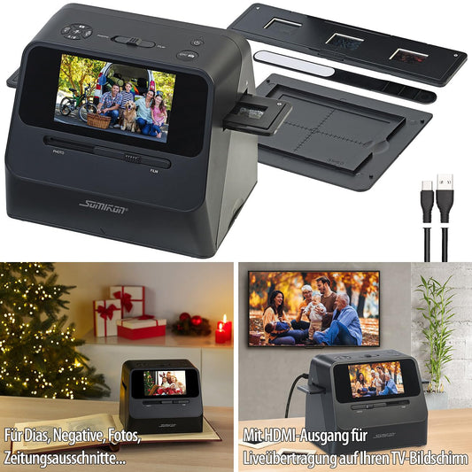Somikon photo scanner: 3-in-1 photo, slide, and negative scanner with 22 MP and HDMI output, battery (3-in-1 scanner, slide photo scanner, digitizing device)