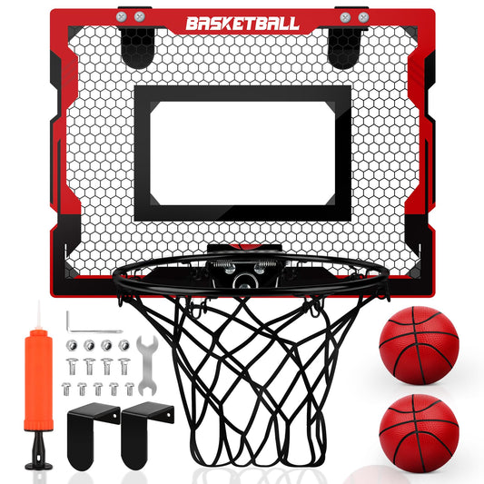 Indoor kids basketball hoop, gift for boys 6 8 10, mini basketball hoop room with 2 basketballs, sports toy basketball hoop set outdoor indoor