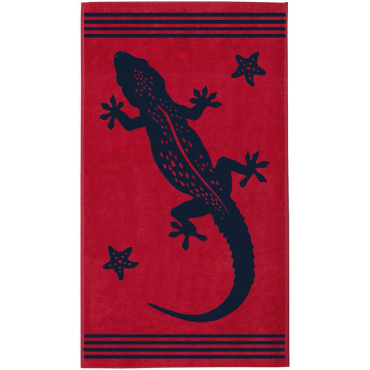Delindo Lifestyle Terry Beach Towel Tropical Gecko red, 100% cotton, beach towel measures 100x180 cm.