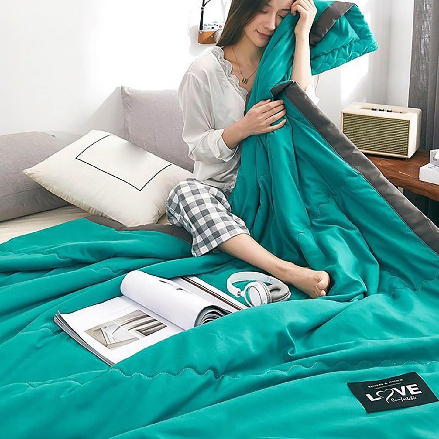 Cooling blanket, Cooling blanket for bed, Summer blanket, Ice blanket for all seasons, Lightweight cooling blanket, Cooler duvet, Duvet without cover, Mother's Day gift (Green, 100x140 cm)