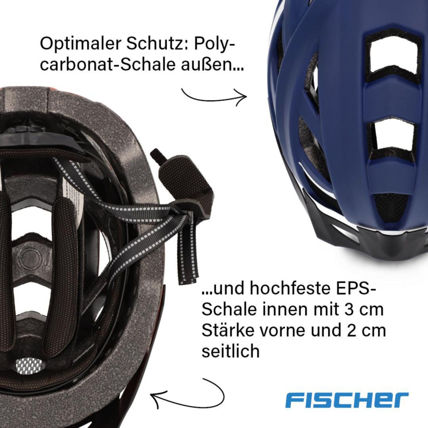 FISCHER Adult Bike Helmet, City Helmet Urban Plus Boston, L/XL, 58-61cm, blue, with integrated LED rear light, dark blue.