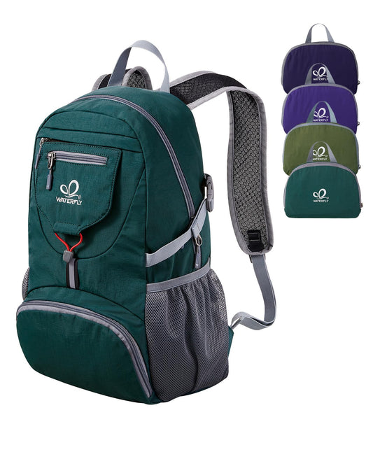 WATERFLY Ultralight Foldable Small Backpack: 20L Lightweight Packable Hiking Daypack Trekking Backpack Outdoor Athletic Backpack Travel Daypack for Men Women (Dark Green)