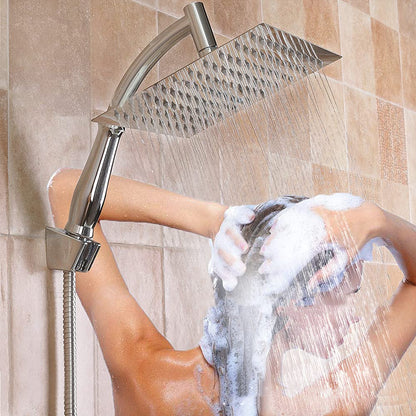 POHOVE Shower Head with Hose, 360 Degree Adjustable 8-inch Large Rain Shower Head Handheld Showerhead, 1.5m Hose, Multiple Spray Modes, Universal for Bathroom and Spa.