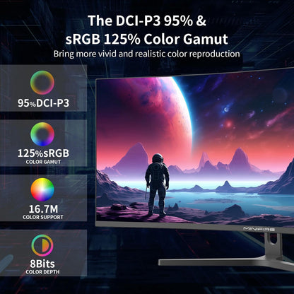 Minifire 34" UWQHD Curved Gaming Monitor with 165Hz (DP), 3440 x 1440 resolution, Curved 1500R, 1ms MPRT, Pip/PBP, FreeSync, HDR, 300nits brightness, sRGB 125%, DCI-P3 95%, VA Panel, 2x HDMI 2.1 (TMDS) and 1x DP 1.4 Ports. MFG34C5Q