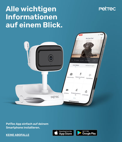 PetTec® Cam Feel Sensor 2er Set - Indoor Surveillance Camera for Pets & Babies with App [HD+] - Pet Camera Dog Camera - Baby Monitor with Camera & Night Vision feature