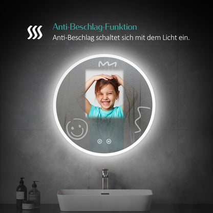 EMKE round 50cm bathroom mirror with lighting, touch switch, 3 dimmable light colors, anti-fog, memory function.