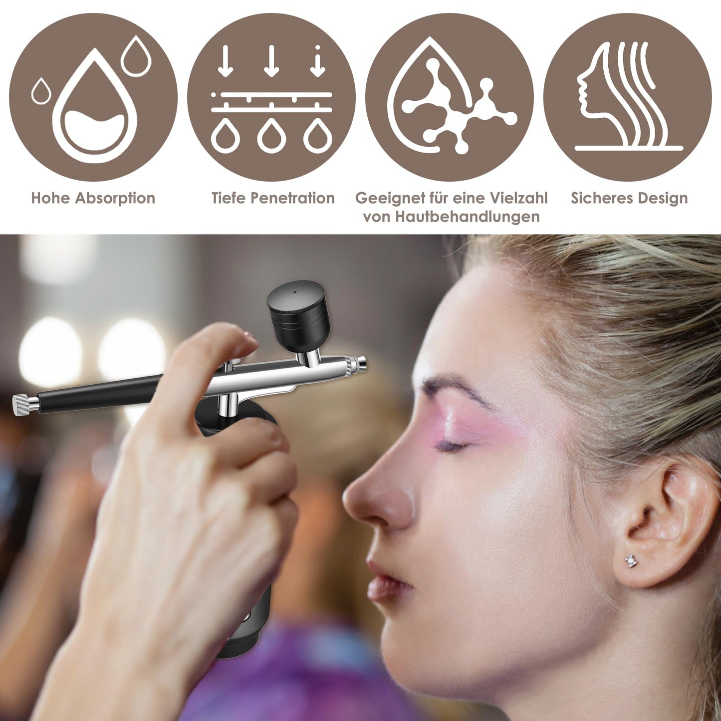 Airbrush kit with compressor, 48 PSI rechargeable, cordless airbrush set with 0.2/0.3/0.5mm nozzles for nail art, makeup, cake decorating, modeling, black.