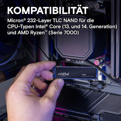 Crucial T705 2TB SSD PCIe Gen5 NVMe M.2, up to 14,500MB/s, Microsoft DirectStorage, PCIe 4.0 compatible, Internal Solid State Drive - CT2000T705SSD3