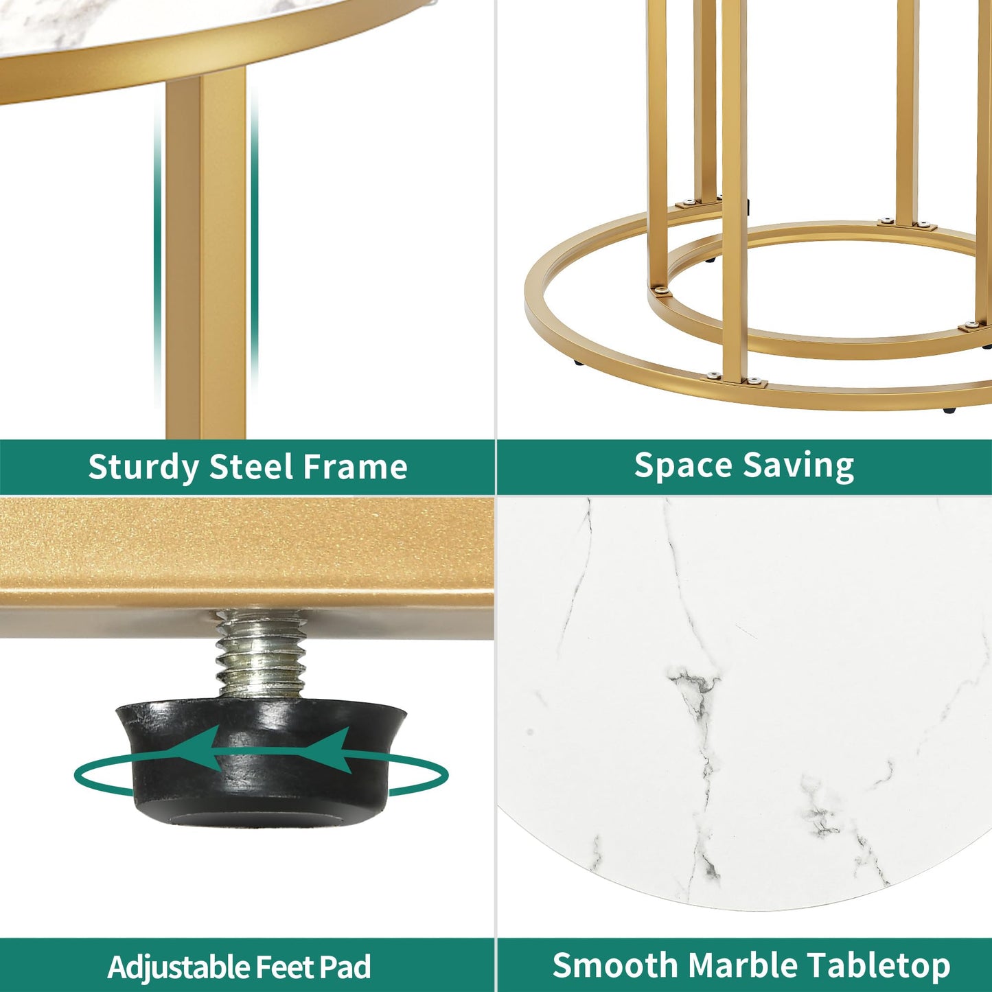 YITAHOME 2-piece Round Coffee Table Set, Modern Living Room Table, Stackable, with Storage Space, Wood Top, Metal Frame, Side Table, Cocktail Tea Center Table for Living Room, Home Office, White