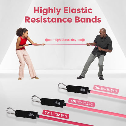 Adjustable Pilates Bar Kit with 6 resistance bands foam handle ankle straps and door anchor for legs hips portable fitness equipment for home for yoga Pilates Stretch shaping Rose