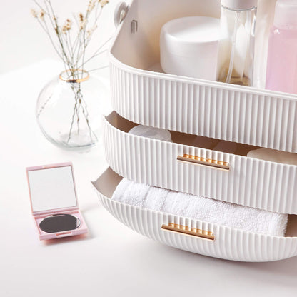Navaris Makeup Organizer - storage for cosmetics - organizational system with 2 drawers - portable storage box for bathroom or vanity - White