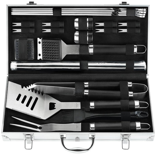POLIGO 21PCS BBQ Accessories Kit with Grill Mat - Stainless Steel BBQ Tools in Case Gifts for Men - Ideal BBQ Set Gift for Men and Women