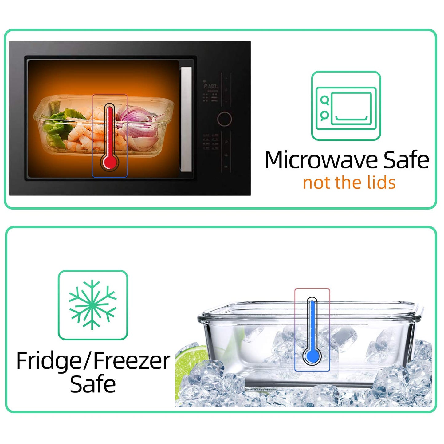 Storage containers with lids [10 pieces] Glass food storage containers, BPA-free, Clip & Close, Suitable for microwave, freezer, and dishwasher.