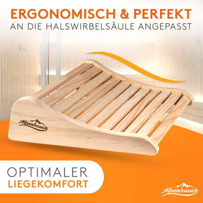 ALPENHAUCH Sauna Headrest Wood [100% natural wood] - Ergonomic wooden sauna headrest - Elegant sauna accessory for infrared cabin - Comfortable & wide wooden headrest for sauna & infrared cabin.