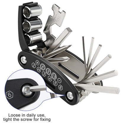 URBZUE Bike Repair Kit, 16-in-1 tool set for bicycle multitool kit. Multi-functional tool for mountain bike without bike symbol. Reflective strips included.