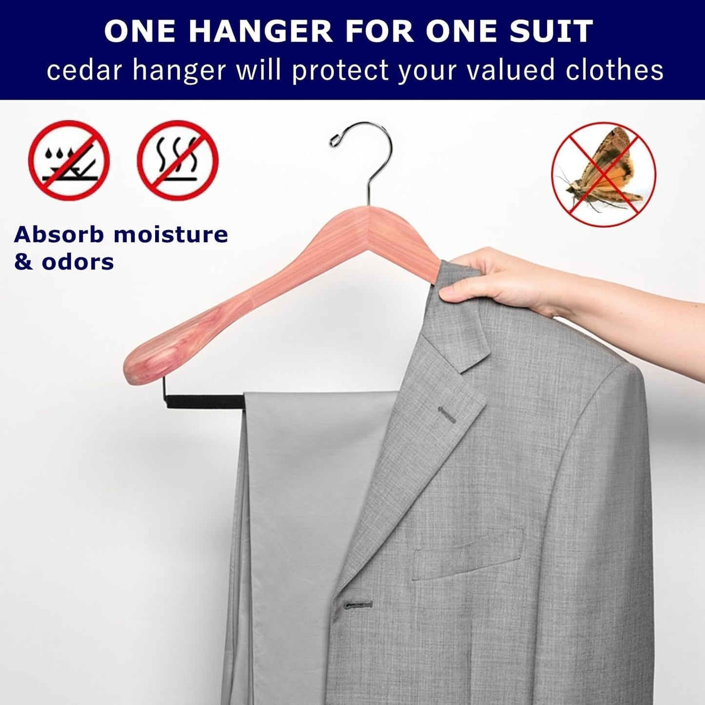 Amber Home 5 Piece 44.5cm Cedar Wood Hangers with Wide Shoulders (5.8cm), Natural Cedar Wood Hangers with Round Bar for Suit Jacket Coat Shirt Pants